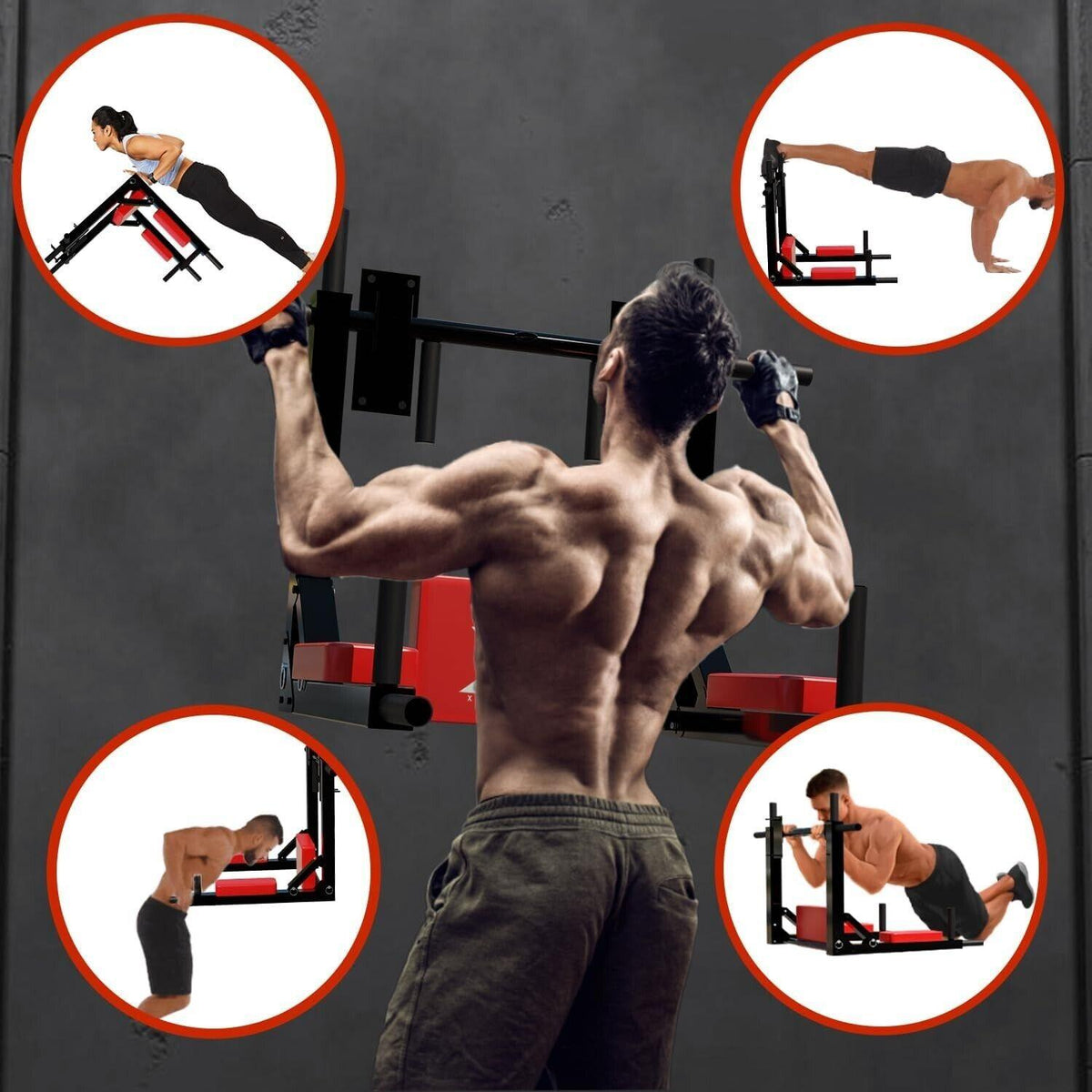 Wall Mounted Pull Up Bar - Multifunctional Wall Mounted Pull Up Bar/Chin Up bar,Dip Station for Indoor Home Gym Workout,Power Tower Set Fitness - Tophatter Daily Deals