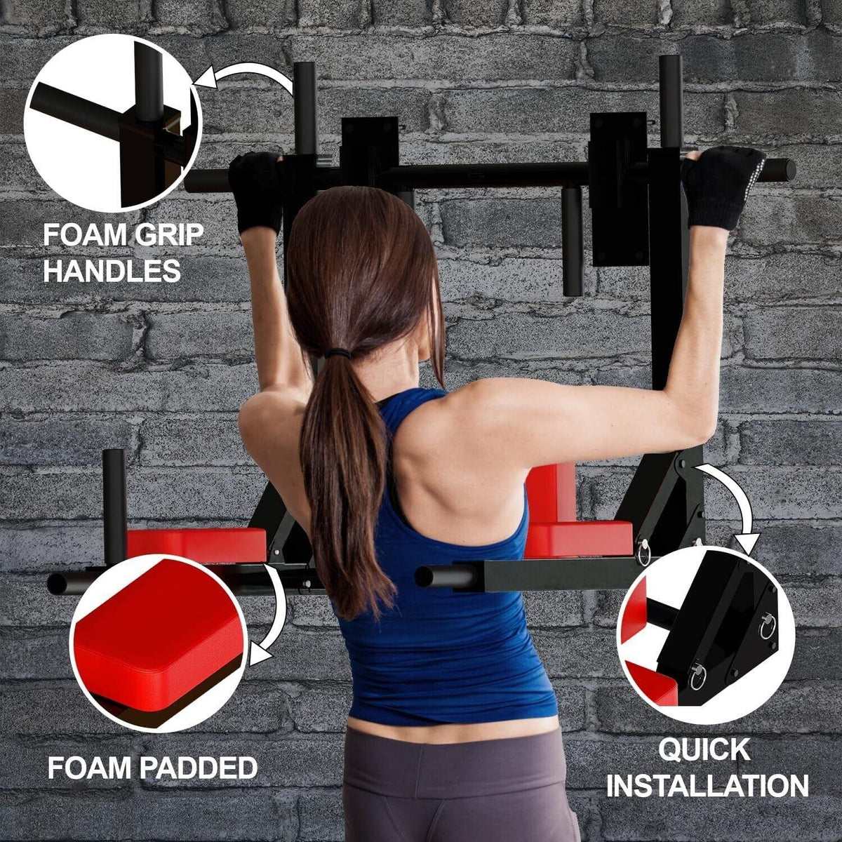 Wall Mounted Pull Up Bar - Multifunctional Wall Mounted Pull Up Bar/Chin Up bar,Dip Station for Indoor Home Gym Workout,Power Tower Set Fitness - Tophatter Daily Deals