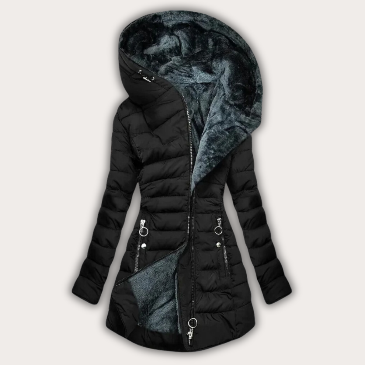 Warm Women's Down Parka - Tapered Quilted Faux Fur, Winter Black - Tophatter Daily Deals