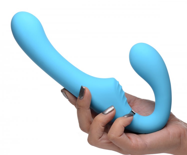 Mighty Rider 10x Vibrating Silicone Strapless Strap On Blue Strap Ons - Tophatter Daily Deals