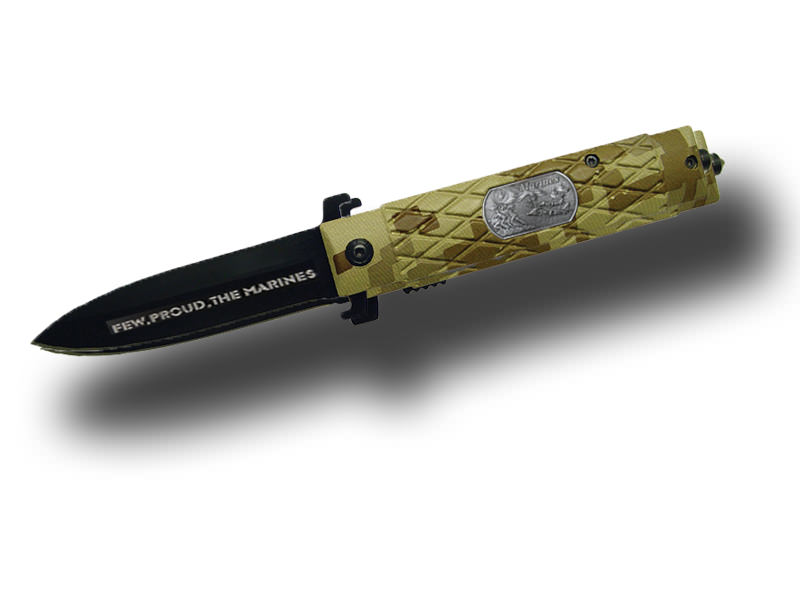 Metal Rubber Baton Handle Xtreme-Tac Spring Assist Knife - Marine - TOPHATTER'S ARMORY DEALS Collectible Weapons - Tophatter Daily Deals
