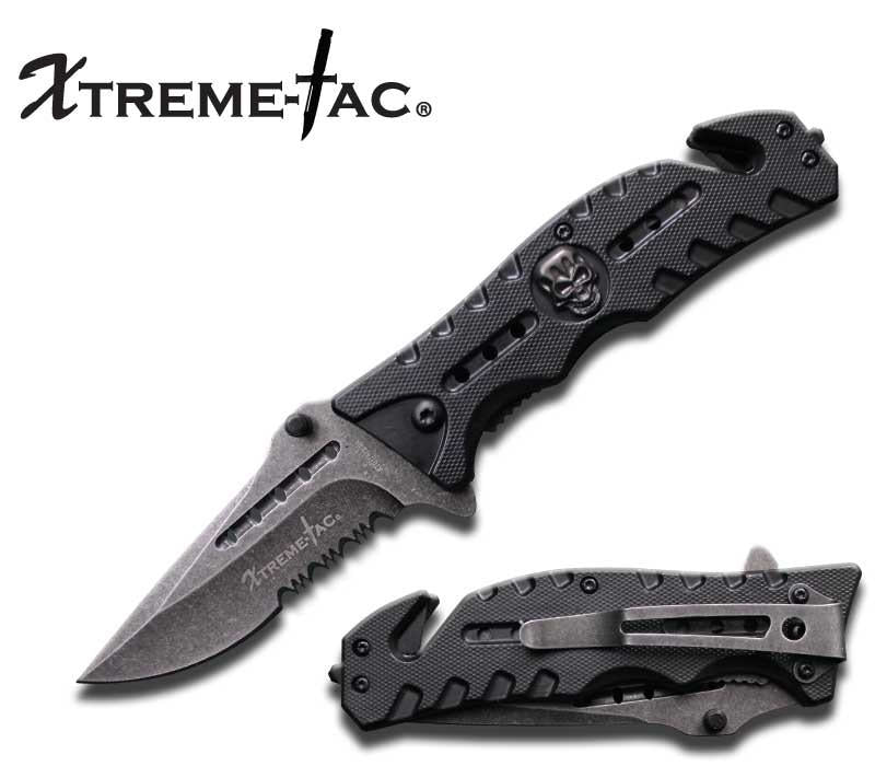 Black Tactical Rescue Folder Spring Assisted Knife Serrated Blade Collectible Weapons - Tophatter Daily Deals
