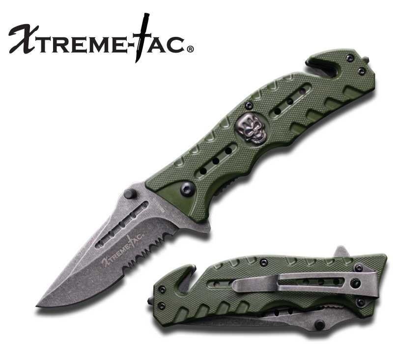 Green Tactical Rescue Folder Spring Assisted Knife Serrated Blade Collectible Weapons - Tophatter Daily Deals