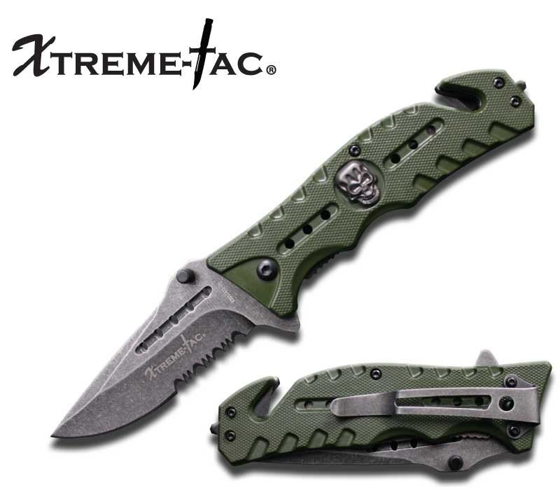 Green Tactical Rescue Folder Spring Assisted Knife Serrated Blade - Tophatter's Guns'N'Weapons Store Collectible Weapons - Tophatter Daily Deals