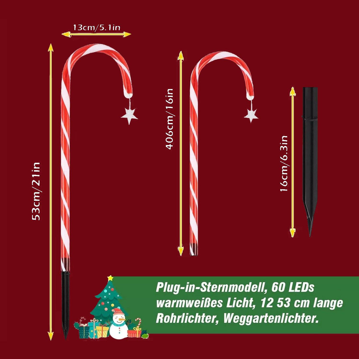 Outdoor Candy Cane Lights - 12pcs 53cm LED Light Up Candy Cane Outdoor Christmas Stick Light Christmas - Tophatter Daily Deals