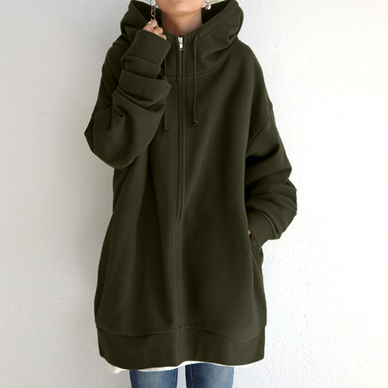 Warm Women Longline Hoodie - Oversized Fleece Layering Green - Tophatter Daily Deals