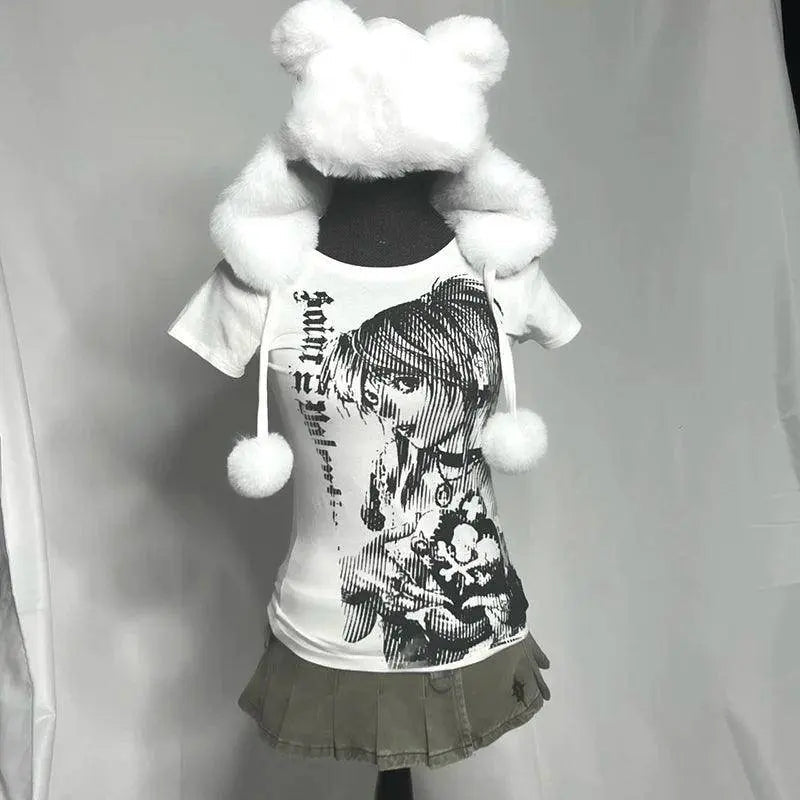 Y2K Anime Streetwear O-Neck 90S Text Printing Tops Women Harajuku Clothes Simple Vintage Crop Tee Aesthetic Emo Casual T-Shirt - Tophatter Daily Deals