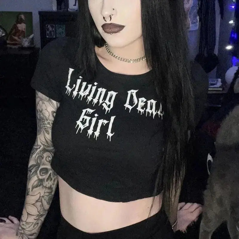 Y2K Clothes Letter Print 2000S Goth Kawaii Harajuku Fairy Grunge Short Top Women T-shirt Summer Fashion Baby Tee E-girl Crop Top ts00064-black - Tophatter Daily Deals