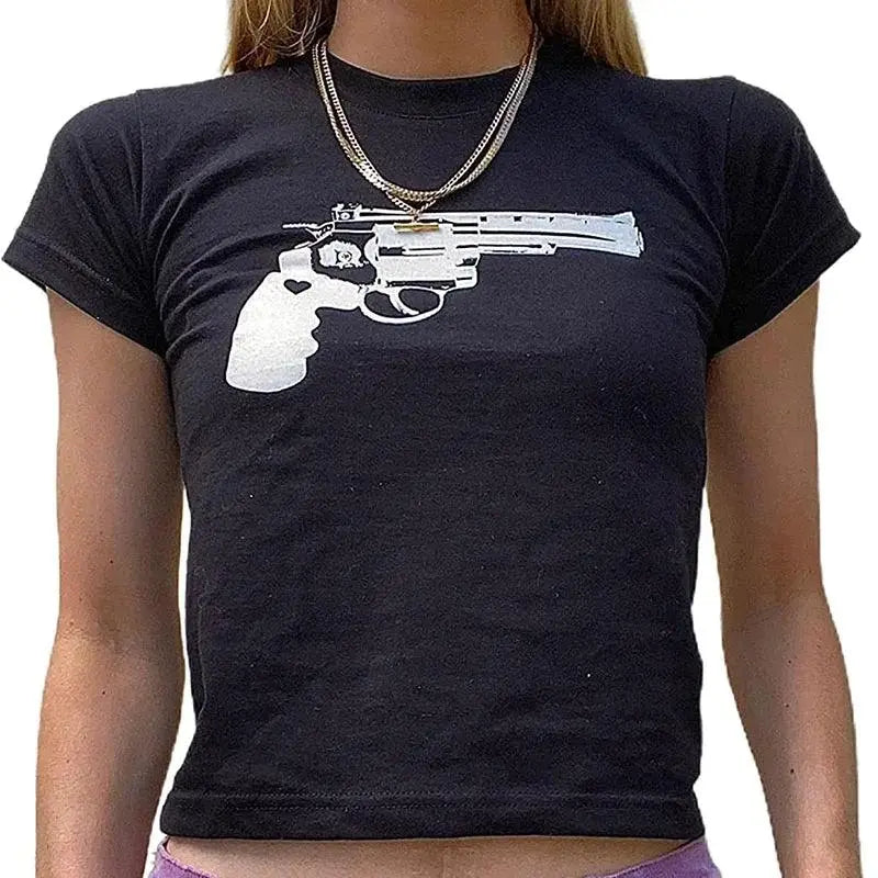 Y2K Clothes Letter Print 2000S Goth Kawaii Harajuku Fairy Grunge Short Top Women T-shirt Summer Fashion Baby Tee E-girl Crop Top ts00058-black - Tophatter Daily Deals