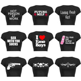 Y2K Clothes Letter Print 2000S Goth Kawaii Harajuku Fairy Grunge Short Top Women T-shirt Summer Fashion Baby Tee E-girl Crop Top - Tophatter Daily Deals