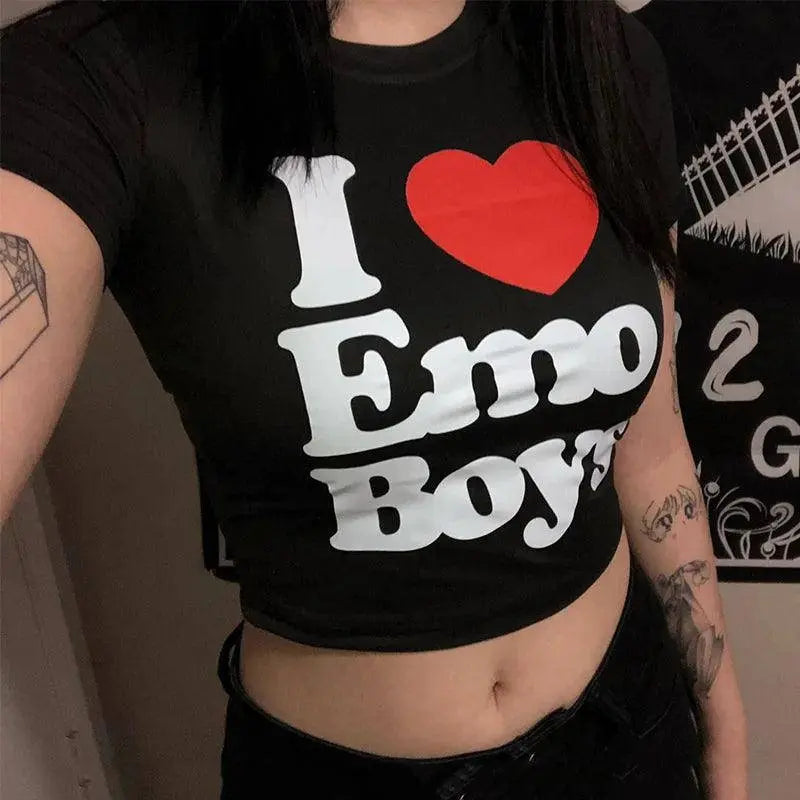 Y2K Clothes Letter Print 2000S Goth Kawaii Harajuku Fairy Grunge Short Top Women T-shirt Summer Fashion Baby Tee E-girl Crop Top ts00066-black - Tophatter Daily Deals