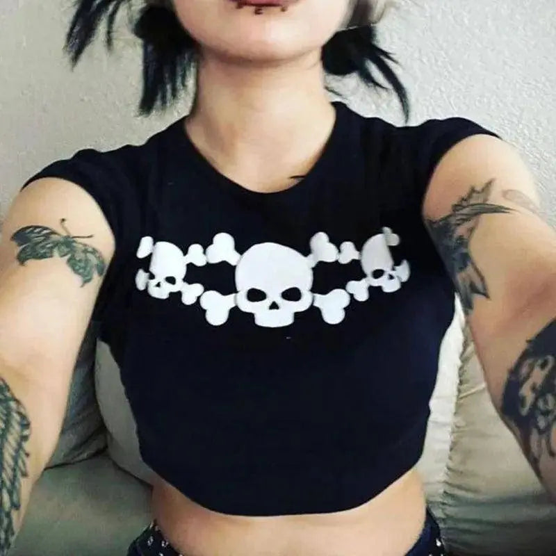 Y2K Clothes Letter Print 2000S Goth Kawaii Harajuku Fairy Grunge Short Top Women T-shirt Summer Fashion Baby Tee E-girl Crop Top - Tophatter Daily Deals
