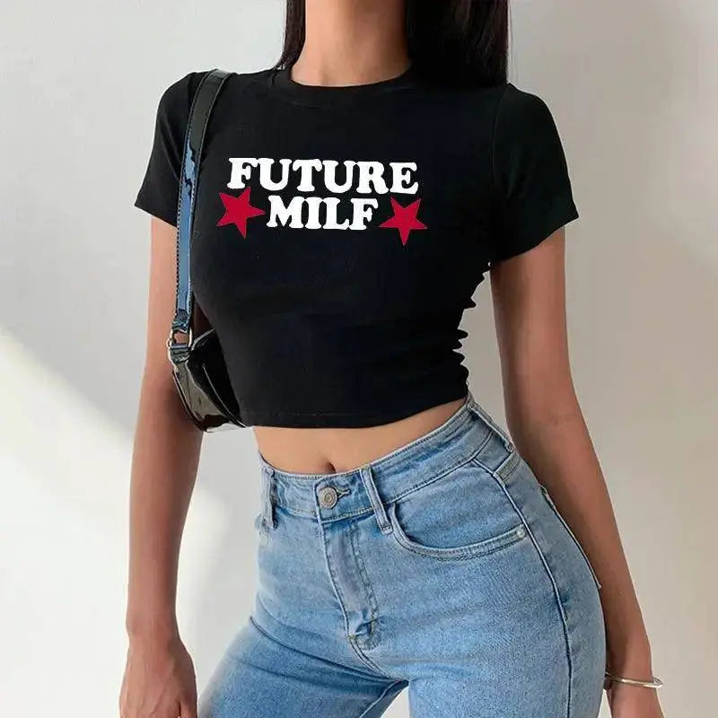 Y2K Clothes Letter Print 2000S Goth Kawaii Harajuku Fairy Grunge Short Top Women T-shirt Summer Fashion Baby Tee E-girl Crop Top - Tophatter Daily Deals