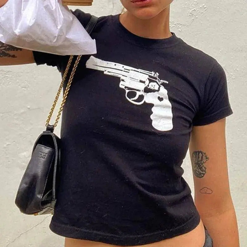 Y2K Clothes Letter Print 2000S Goth Kawaii Harajuku Fairy Grunge Short Top Women T-shirt Summer Fashion Baby Tee E-girl Crop Top - Tophatter Daily Deals