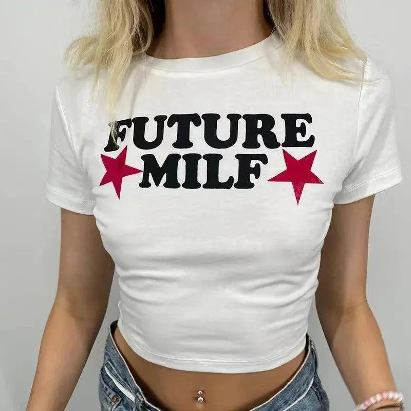 Y2K Clothes Letter Print 2000S Goth Kawaii Harajuku Fairy Grunge Short Top Women T-shirt Summer Fashion Baby Tee E-girl Crop Top ts60011-chunbai - Tophatter Daily Deals