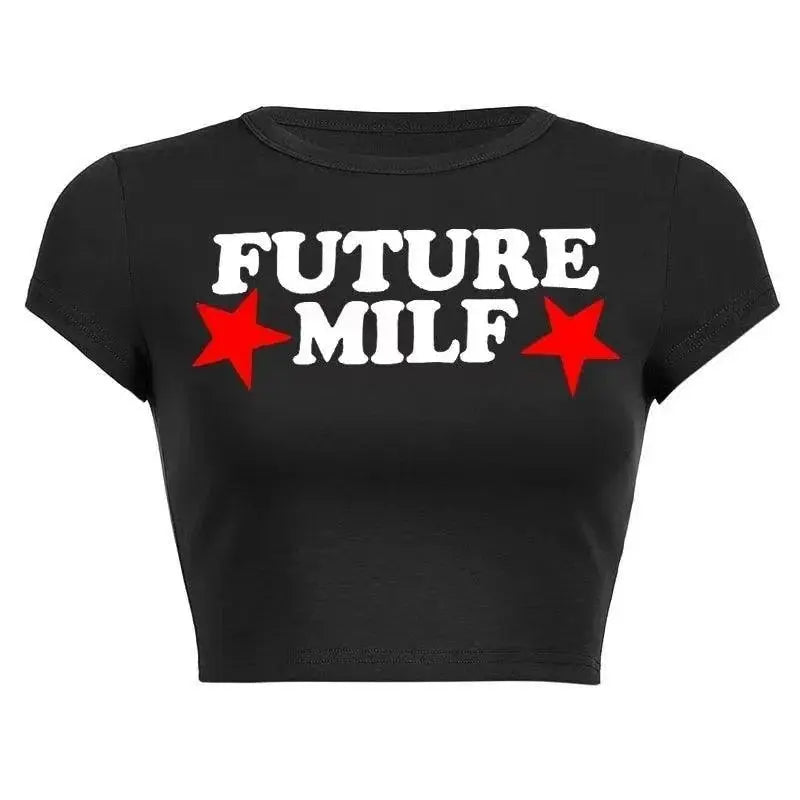 Y2K Clothes Letter Print 2000S Goth Kawaii Harajuku Fairy Grunge Short Top Women T-shirt Summer Fashion Baby Tee E-girl Crop Top ts60011-black - Tophatter Daily Deals
