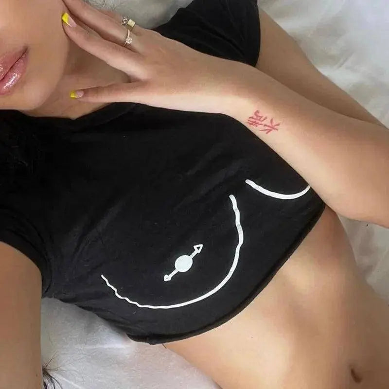 Y2K Clothes Letter Print 2000S Goth Kawaii Harajuku Fairy Grunge Short Top Women T-shirt Summer Fashion Baby Tee E-girl Crop Top - Tophatter Daily Deals