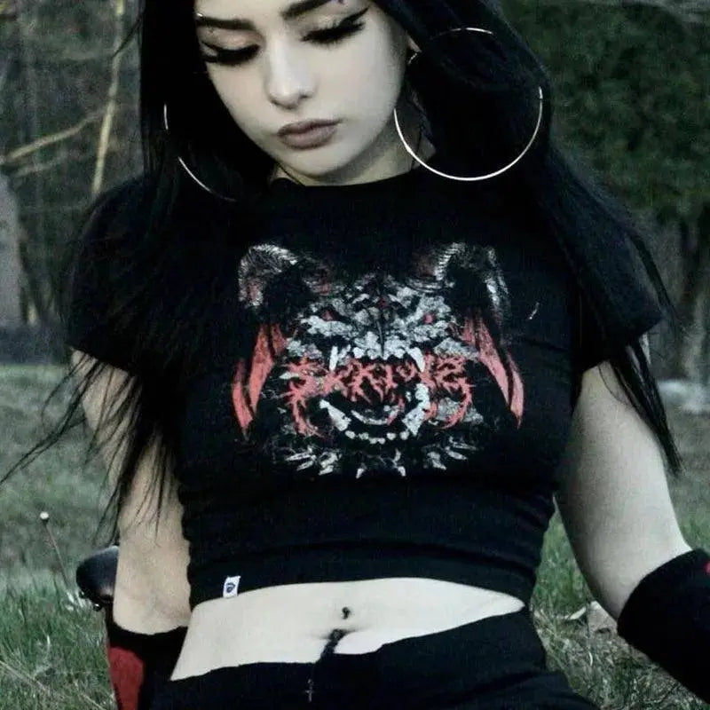 Y2K Clothes Letter Print 2000S Goth Kawaii Harajuku Fairy Grunge Short Top Women T-shirt Summer Fashion Baby Tee E-girl Crop Top - Tophatter Daily Deals