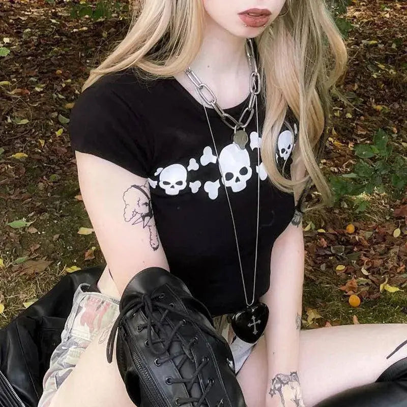 Y2K Clothes Letter Print 2000S Goth Kawaii Harajuku Fairy Grunge Short Top Women T-shirt Summer Fashion Baby Tee E-girl Crop Top ts00042-black - Tophatter Daily Deals
