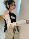 Y2K European and American off Shoulder Traf Hollow T-Shirt | Spicy Girl - Tophatter Daily Deals