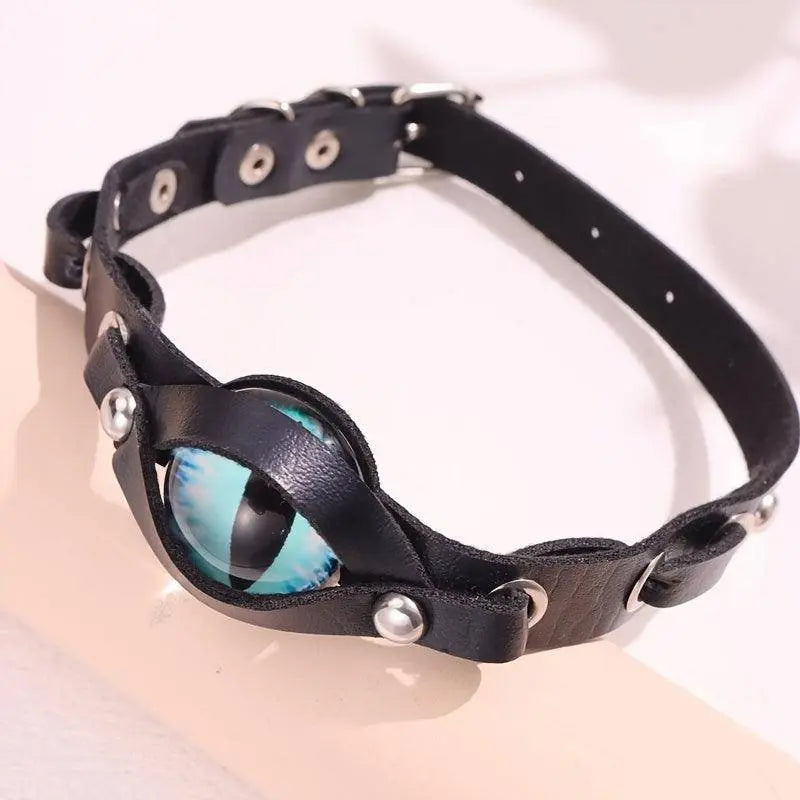 Y2K Eye-Shaped Choker Necklace - Fashionable Punk Hip-Hop Statement Collar, PU Leather, Unisex Accessory for Daily Wear and Gifting - Tophatter Daily Deals