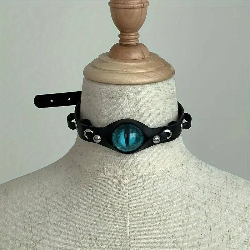 Y2K Eye-Shaped Choker Necklace - Fashionable Punk Hip-Hop Statement Collar, PU Leather, Unisex Accessory for Daily Wear and Gifting A - Tophatter Daily Deals
