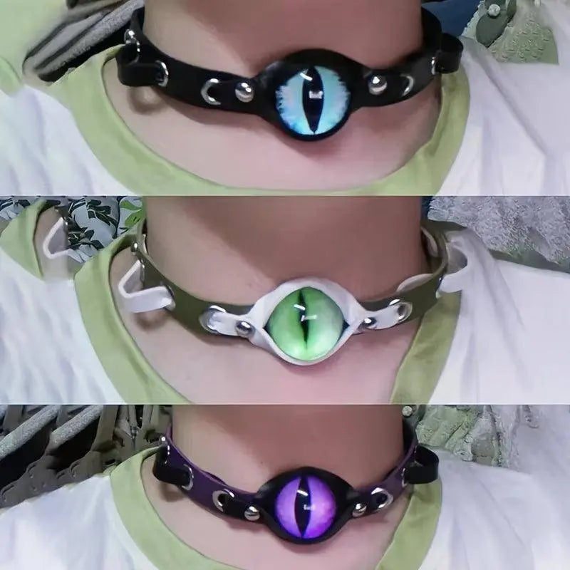 Y2K Eye-Shaped Choker Necklace - Fashionable Punk Hip-Hop Statement Collar, PU Leather, Unisex Accessory for Daily Wear and Gifting - Tophatter Daily Deals