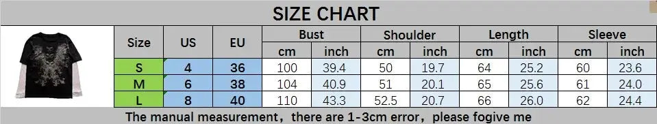 Y2K Grunge Emo Vintage T-shirt 2000s Cross Cyber Goth Patchwork Long Sleeve Tees E-girl Gothic Harajuku Loose Tops Women Men - Tophatter Daily Deals