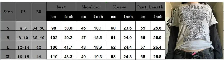 Y2K Grunge Emo Vintage T-shirt 2000s Cross Cyber Goth Patchwork Long Sleeve Tees E-girl Gothic Harajuku Loose Tops Women Men - Tophatter Daily Deals