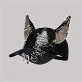 Y2K-Inspired Distressed Denim Baseball Cap with 3D Ears - Adjustable, Lightweight & Sun-Protective for Women Black - Tophatter Daily Deals