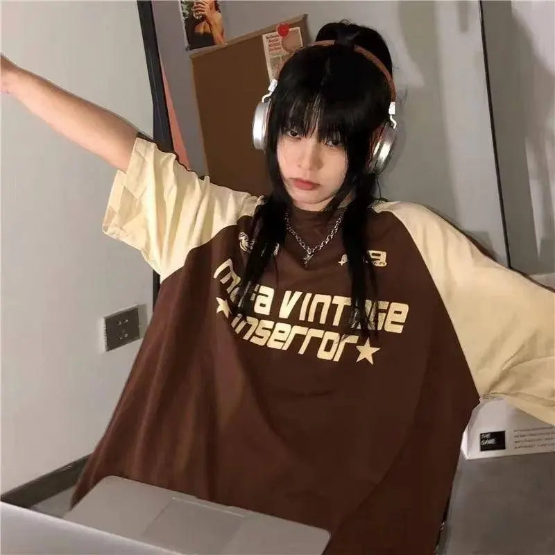 Y2K Korean Vintage Streetwear Casual Acubi Harajuku Egirl Short Sleeve T-Shirts Grunge Aesthetics Oversized Tees Tops Clothes Tz0710302 - Tophatter Daily Deals