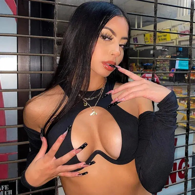 Y2K Sexy Hollow Out Summer Crop Corset Top Women Black Tees 2025 Autumn Long Sleeve Basic T Shirts Streetwear Party - Tophatter Daily Deals