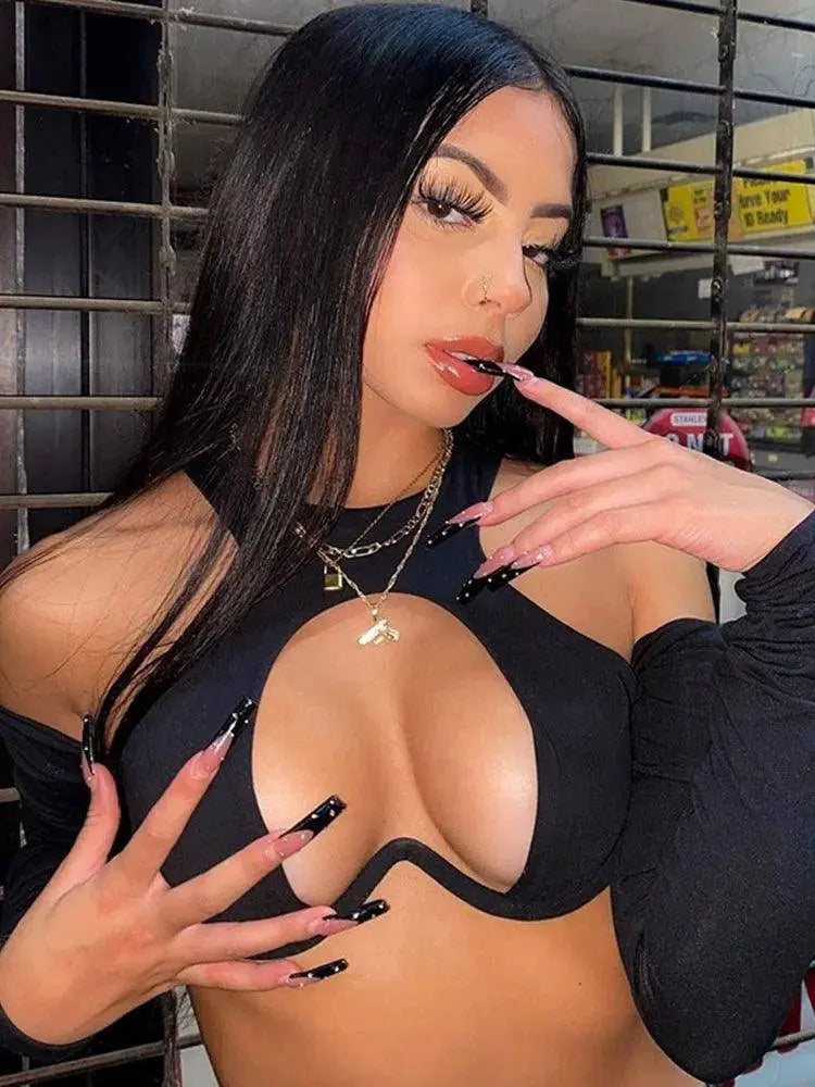 Y2K Sexy Hollow Out Summer Crop Corset Top Women Black Tees 2025 Autumn Long Sleeve Basic T Shirts Streetwear Party - Tophatter Daily Deals
