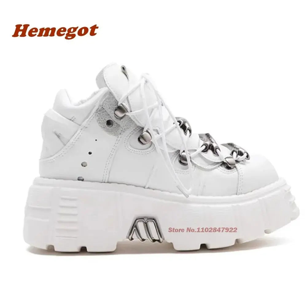 Y2K Spicy Girls Shoes New Metal Rock Tank Bottom Boots Platform Punk Thick Soled Women's Men's Boots Big Size 45 White Lace Up - Tophatter Daily Deals