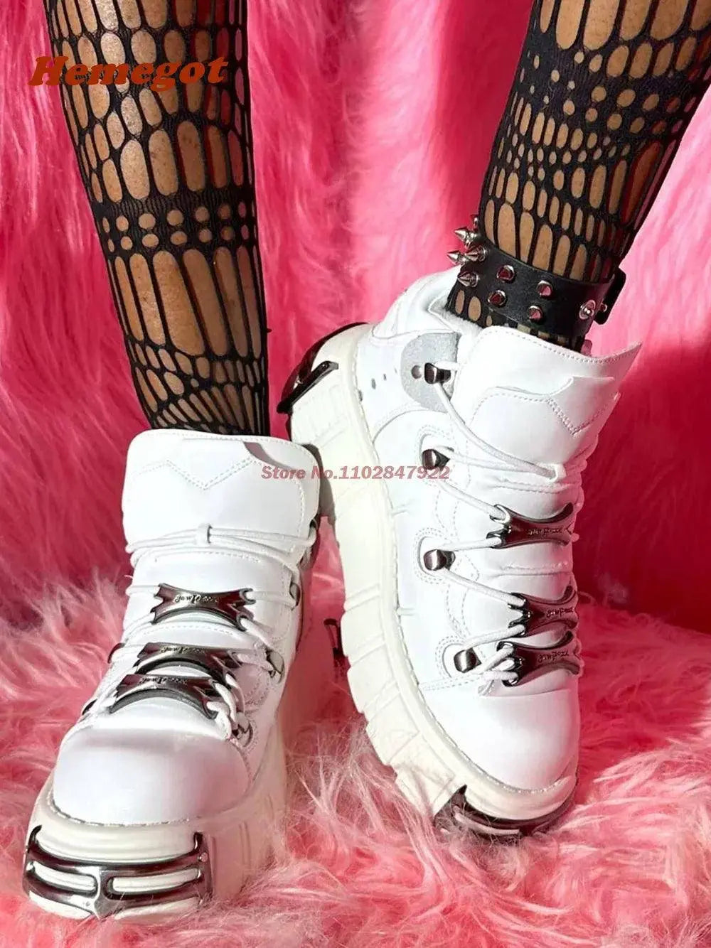 Y2K Spicy Girls Shoes New Metal Rock Tank Bottom Boots Platform Punk Thick Soled Women's Men's Boots Big Size 45 White Lace Up - Tophatter Daily Deals