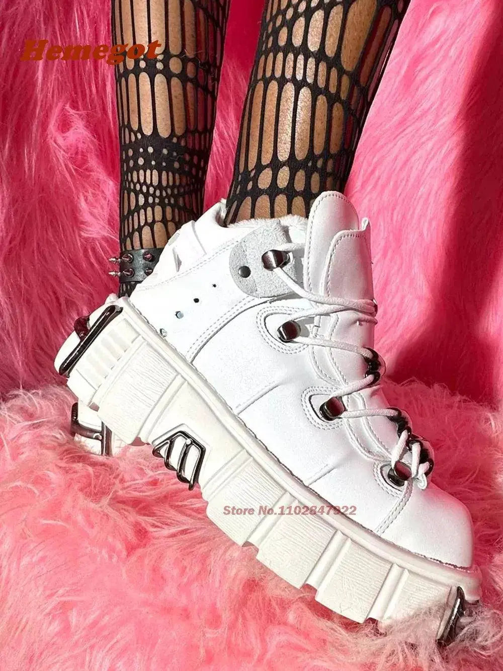 Y2K Spicy Girls Shoes New Metal Rock Tank Bottom Boots Platform Punk Thick Soled Women's Men's Boots Big Size 45 White Lace Up - Tophatter Daily Deals