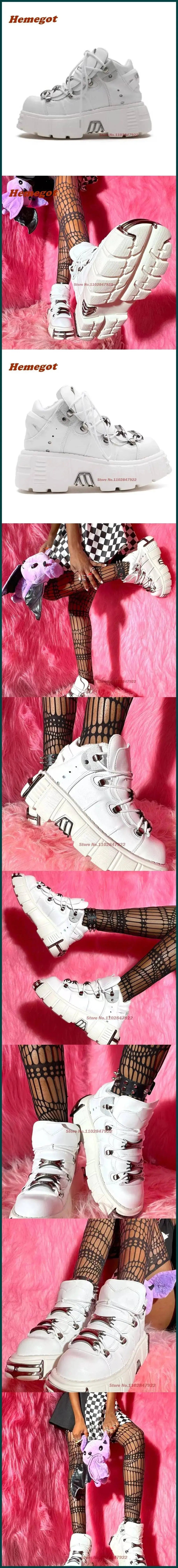 Y2K Spicy Girls Shoes New Metal Rock Tank Bottom Boots Platform Punk Thick Soled Women's Men's Boots Big Size 45 White Lace Up - Tophatter Daily Deals