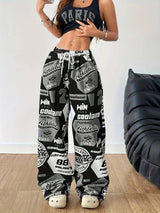Y2K Style Women's Plus-Size Knit Sweatpants with Drawstring, Polyester Athletic Print Pants, Alphabet Pattern, All-Season Adult Loungewear - Tophatter Daily Deals