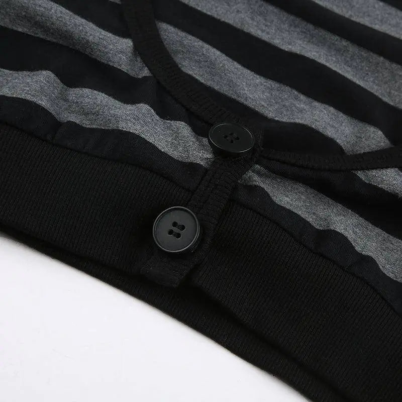 Y2K Vintage Striped Crop Top Casual Button O-neck Long Sleeves Cardigan T-shirt Retro Harajuku Grunge Super-short Smock Top Tees - Tophatter Daily Deals