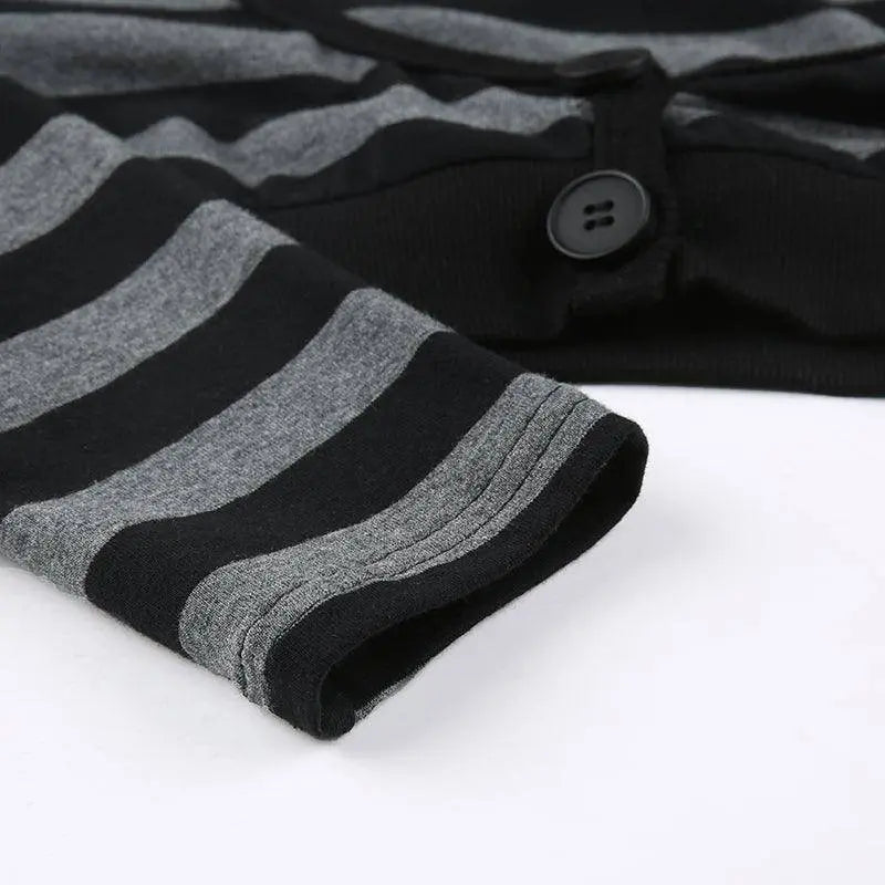 Y2K Vintage Striped Crop Top Casual Button O-neck Long Sleeves Cardigan T-shirt Retro Harajuku Grunge Super-short Smock Top Tees - Tophatter Daily Deals