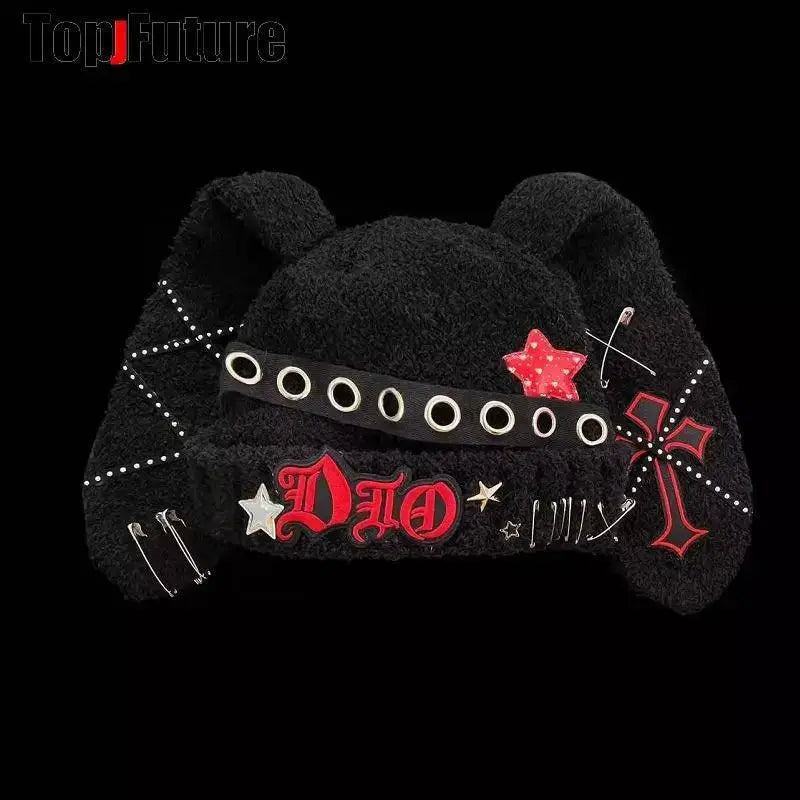 Y2K girl Harajuku Gothic Lolita Bunny Ear Hat Women steampunk Winter Beanie Hat Gothic Lolita streetwear Accessories Punk Cap - Tophatter Daily Deals