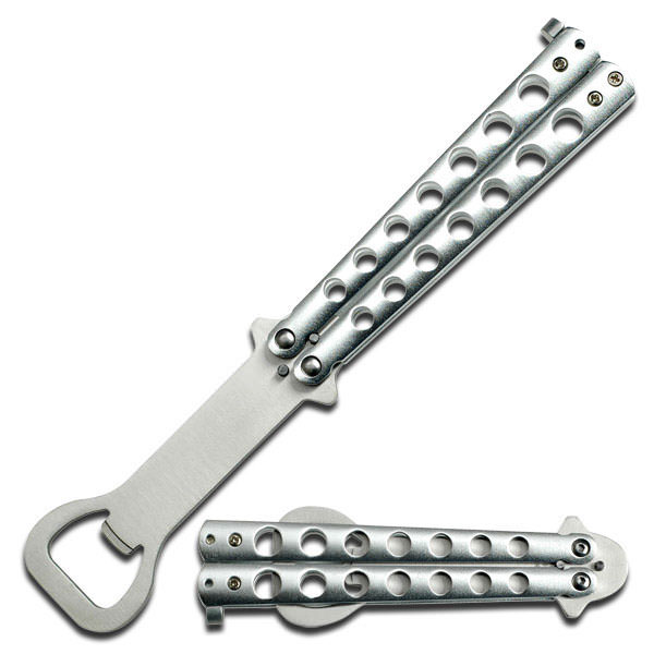 The Bartender Bottle Opener Silver Butterfly Practice Knife - Tophatter's Guns'N'Weapons Store - FREE SHIPPING Collectible Weapons - Tophatter Daily Deals
