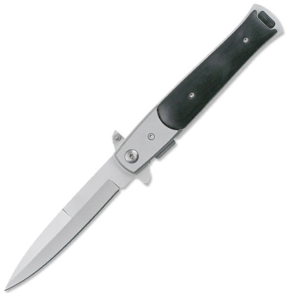 5" Stiletto Blade Black Wood Handle Spring-Assisted Folding Knife Collectible Weapons - Tophatter Daily Deals