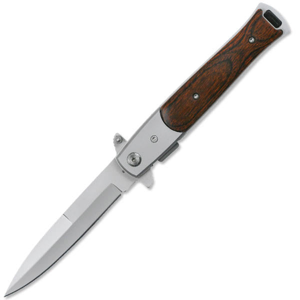 5" Stiletto Brown Wood Handle Spring-Assisted Folding Knife Collectible Weapons - Tophatter Daily Deals