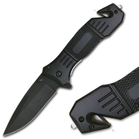 4.5" Closed All Black Rescue Spring Assist Opening Knife - Tophatter's Guns'N'Weapons Store Collectible Weapons - Tophatter Daily Deals
