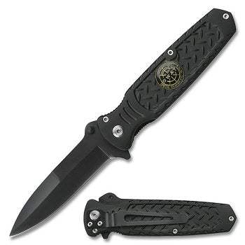 All Black Assisted Opening Folding Military Pocket Knife - TOPHATTER'S ARMORY DEALS Collectible Weapons - Tophatter Daily Deals