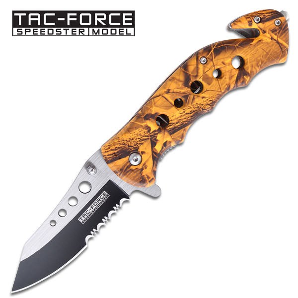 Spring Assist - 'Legal Automatic' Knife - Orange Camo Handle - Tophatter's Inc. Weapons Store Online Collectible Weapons - Tophatter Daily Deals