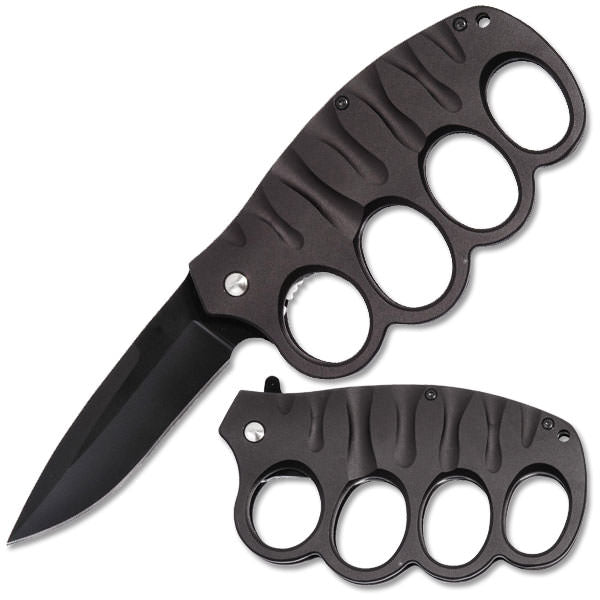 Black Knuckle Guard Defense Blade Spring Assist Folding Pocket Knife Collectible Weapons - Tophatter Daily Deals