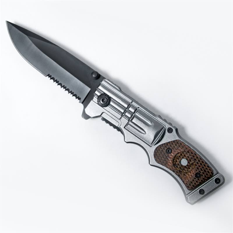 Military Revolver Design Spring Assist Folder Knife Collectible Weapons - Tophatter Daily Deals