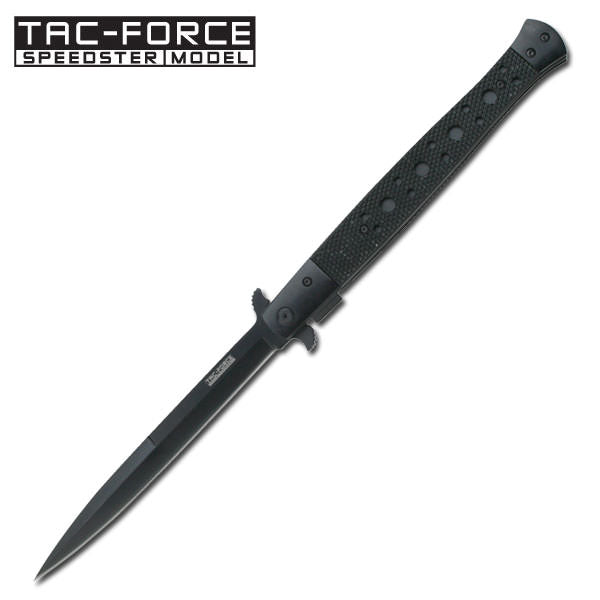 Huge Italian Stiletto Style Assisted Opening Knife - All Black - TOPHATTER'S ARMORY DEALS Collectible Weapons - Tophatter Daily Deals